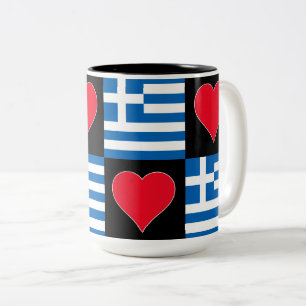 ギリシャ国旗のハートパターン愛国的ギリシャプライド ツートーンマグカップ