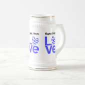 ギリシャ国旗のハートブルーの愛あなたの名前 ビールジョッキ (正面右)