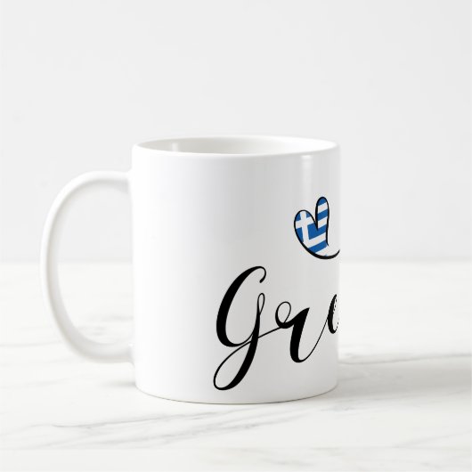 ギリシャ国旗のハート、ギリシャ コーヒーマグカップ (左)