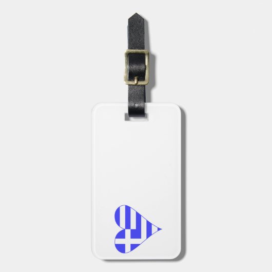 ギリシャ国旗のハート ファンキー ラゲッジタグ (正面縦)