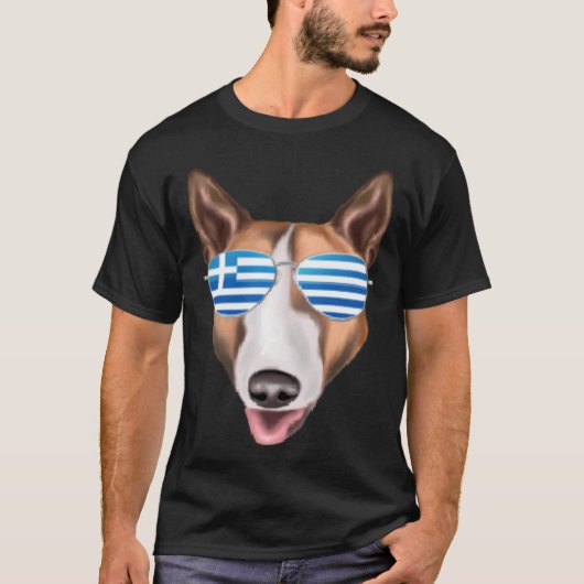ギリシャ国旗のブルテリアードッグギリシャのポケット Tシャツ (正面)