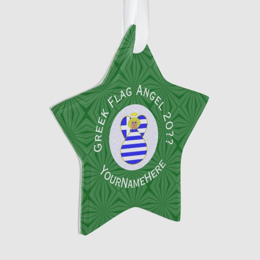 ギリシャ国旗のブロンド・エンジェルパーソナライズされたス オーナメント (正面)