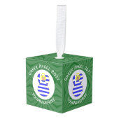 ギリシャ国旗のブロンド・エンジェルパーソナライズされたス キューブオーナメント (正面アングル)