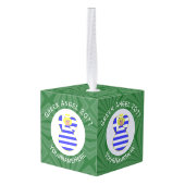 ギリシャ国旗のブロンド・エンジェルパーソナライズされたス キューブオーナメント (裏面アングル)