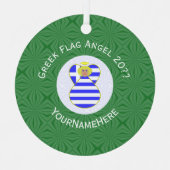 ギリシャ国旗のブロンド・エンジェルパーソナライズされたス メタルオーナメント (正面)