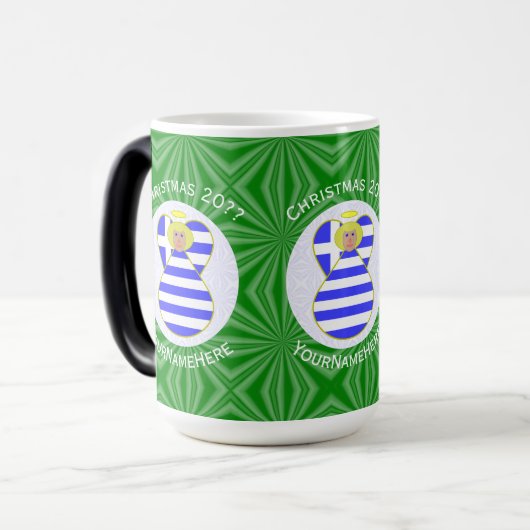 ギリシャ国旗のブロンド・エンジェルパーソナライズされたス モーフィングマグカップ (正面左)