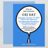 ギリシャ国旗のペンギン・オクシ・デーのお知らせ 招待状 (正面/裏面)