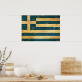 ギリシャ国旗のヴィンテージグランジデザイン ポスター (キッチン)