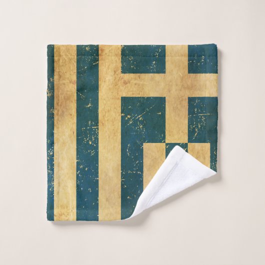 ギリシャ国旗のヴィンテージ グランジ バスタオルセット (ウォッシュタオル)