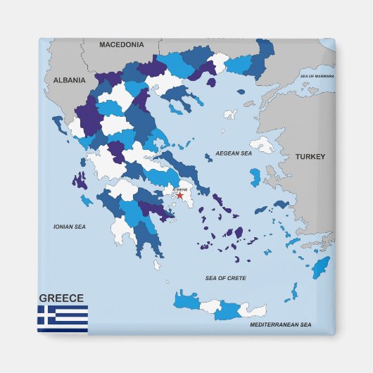 ギリシャ国旗の国の地図ギリシャ国旗 マグネット (正面)