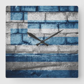 ギリシャ国旗の壁 スクエア壁時計 (正面)