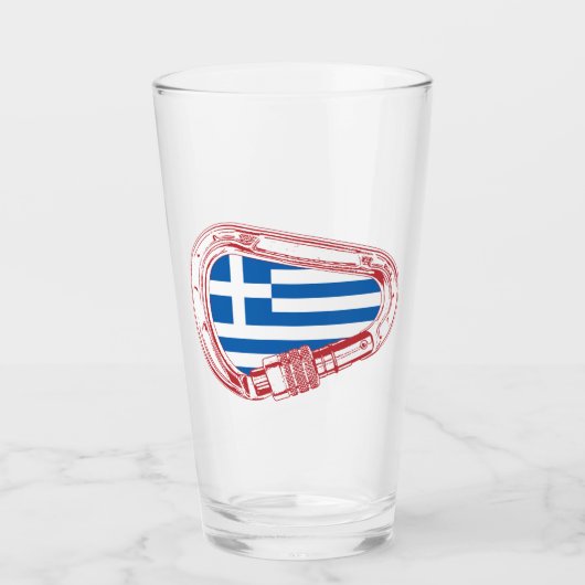 ギリシャ国旗の登山カラビナー タンブラーグラス (正面)