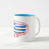 ギリシャ国旗の登山カラビナー ツートーンマグカップ (正面右)