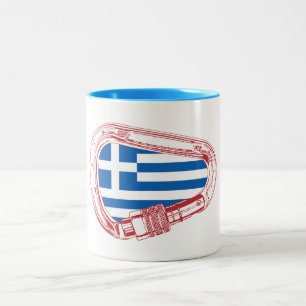 ギリシャ国旗の登山カラビナー ツートーンマグカップ