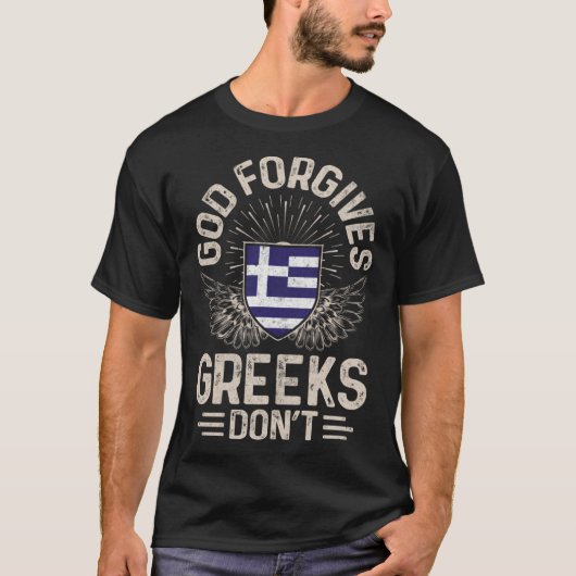 ギリシャ国旗の神がギリシャ人にドンを許す Tシャツ (正面)