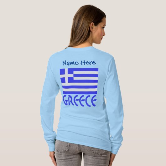 ギリシャ国旗の青の個人設定 Tシャツ (裏面フル)