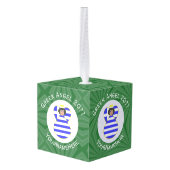 ギリシャ国旗の黒髪エンジェル年名 キューブオーナメント (裏面アングル)