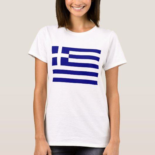 ギリシャ国旗を持つ女性Tシャツ Tシャツ (正面)