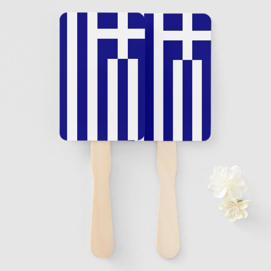 ギリシャ国旗を掲げたハンドファンのセット ハンドファン (正面&裏面)