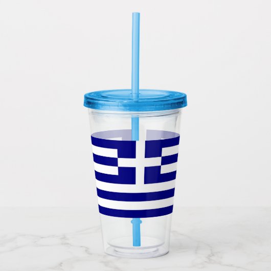ギリシャ国旗を掲げた愛国的なアクリル製タンブラー アクリルタンブラー (正面)