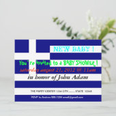 ギリシャ国旗を掲げた赤ちゃんシャワー招待状 招待状 (スタンド正面)