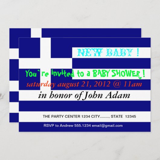 ギリシャ国旗を掲げた赤ちゃんシャワー招待状 招待状 (正面/裏面)