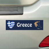 ギリシャ国旗ハート + 地図 バンパーステッカー (車上)