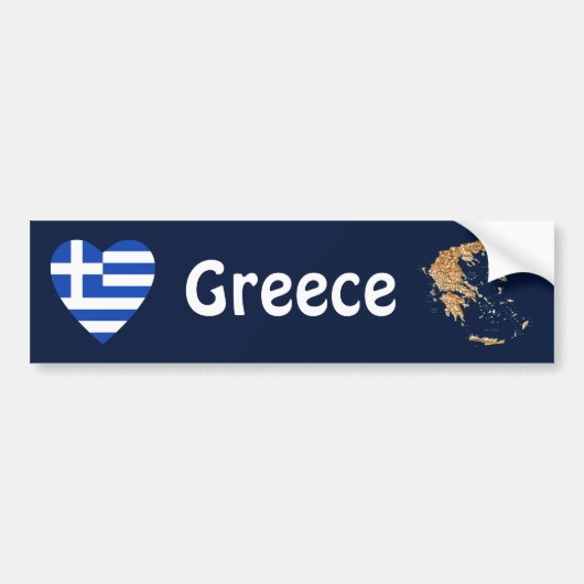 ギリシャ国旗ハート + 地図 バンパーステッカー (正面)