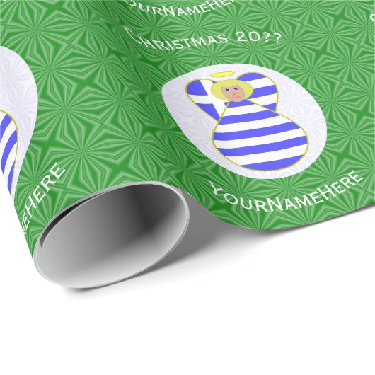 ギリシャ国旗ブロンドのクリスマスエンジェルパーソナライズされた ラッピングペーパー (ロールコーナー)