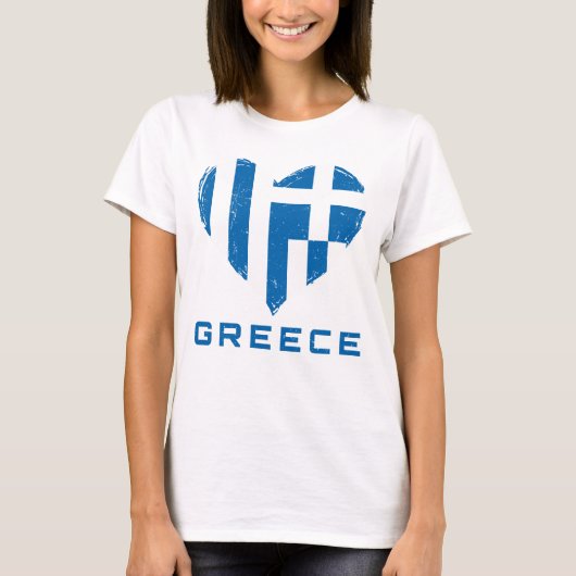 ギリシャ国旗動揺してのハート白番 Tシャツ (正面)