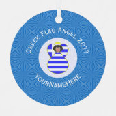 ギリシャ国旗黒髪エンジェル・ハヌカー年名 メタルオーナメント (正面)