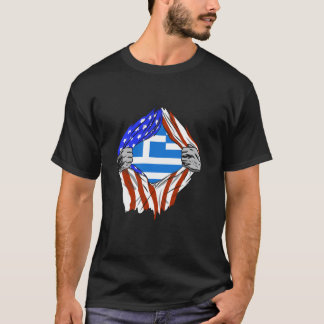 ギリシャ国旗 アメリカ 胸 ギリシャ系 アメリカ在住ギリシャ人 ヘレニック ギリシャ Tシャツ