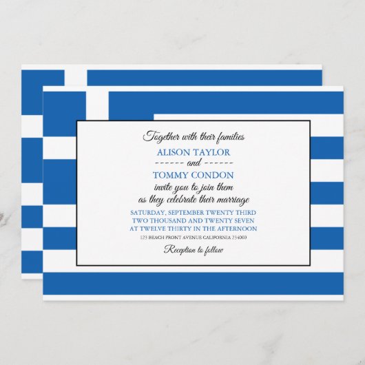 ギリシャ国旗、ギリシャ結婚国旗 招待状 (正面/裏面)