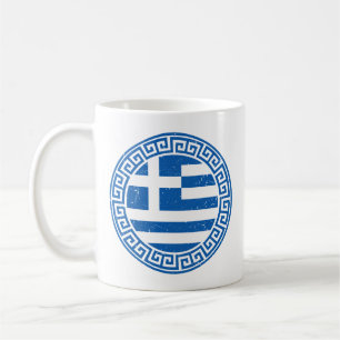 ギリシャ国旗 グリークキー パターン デザイン コーヒーマグカップ