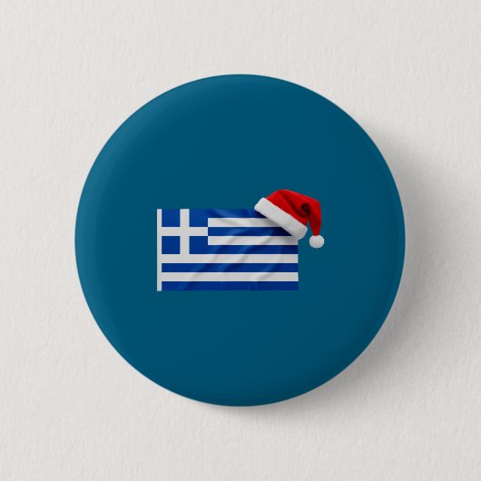 ギリシャ国旗 サンタ帽子 おもしろ ギリシャ クリスマス ホリデー 缶バッジ (正面)
