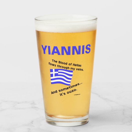 ギリシャ国旗 ヘラス 血液とウゾー オーダーメイド タンブラーグラス (ドリンク正面)