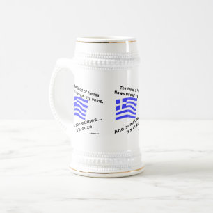 ギリシャ国旗 ヘラス 魂とウゾ 3杯 ビールジョッキ