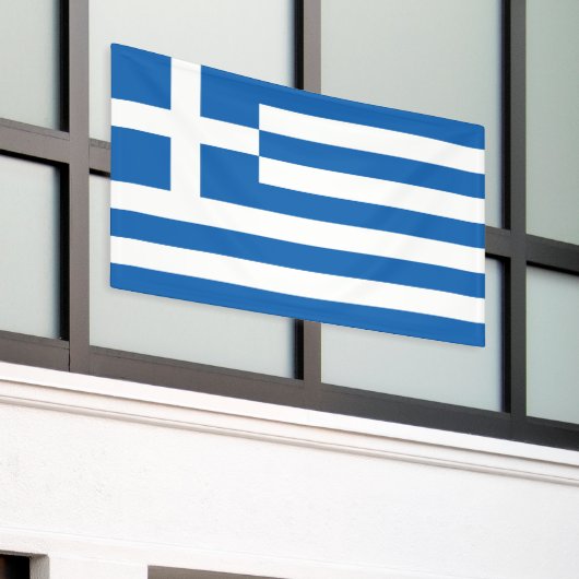 ギリシャ国旗 横断幕 (ビルの外側)