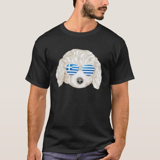 ギリシャ国旗 白 プードル 犬 ギリシャ ポケット Tシャツ (正面)