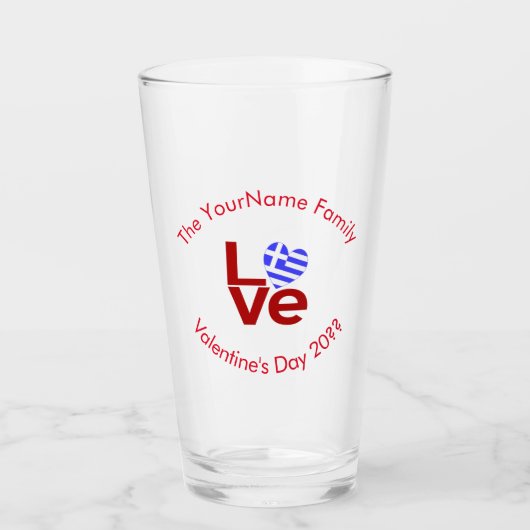 ギリシャ国旗 赤い文字のLOVE オーダーメイド 飲み物 タンブラーグラス (正面)