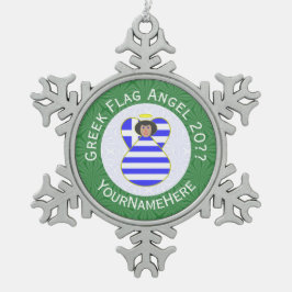 ギリシャ国旗Black Fold Angel Name Year スノーフレークピューターオーナメント