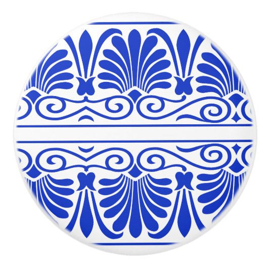 ギリシャ地中海のアラベスク模様ブルー セラミックノブ (正面)