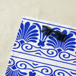 ギリシャ地中海のアラベスク模様ブルー ビーチタオル