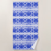 ギリシャ地中海のアラベスク模様ブルー ビーチタオル (正面)