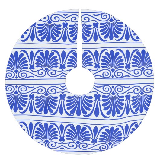 ギリシャ地中海のアラベスク模様ブルー ブラッシュドポリエステルツリースカート (正面)