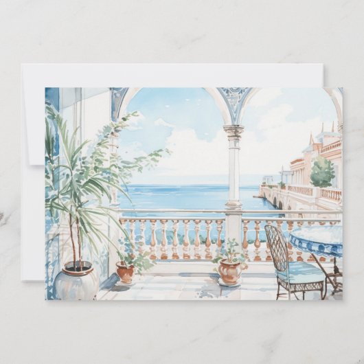 ギリシャ地中海のフローラ結婚タイルの場所 招待状 (裏面)