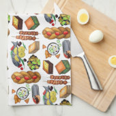 ギリシャ地中海のフーズプリントギリシャ料理 キッチンタオル (四つ折り)