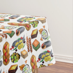 ギリシャ地中海のフーズプリントギリシャ料理 テーブルクロス
