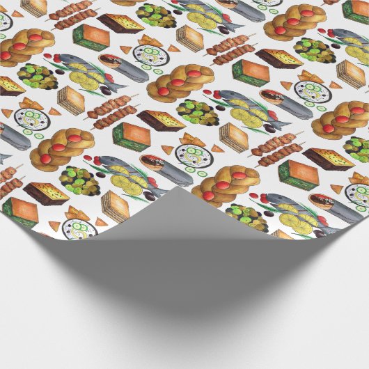ギリシャ地中海のフーズプリントギリシャ料理 ラッピングペーパー (角)