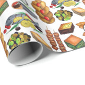 ギリシャ地中海のフーズプリントギリシャ料理 ラッピングペーパー (ロールコーナー)